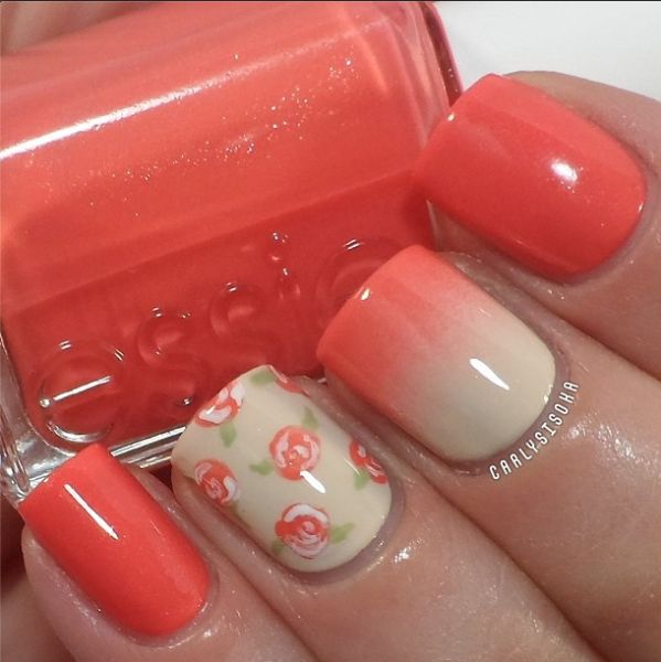 Floral Coral Nails