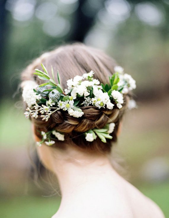 Fresh Braided Wedding Hairstyle with Flowers