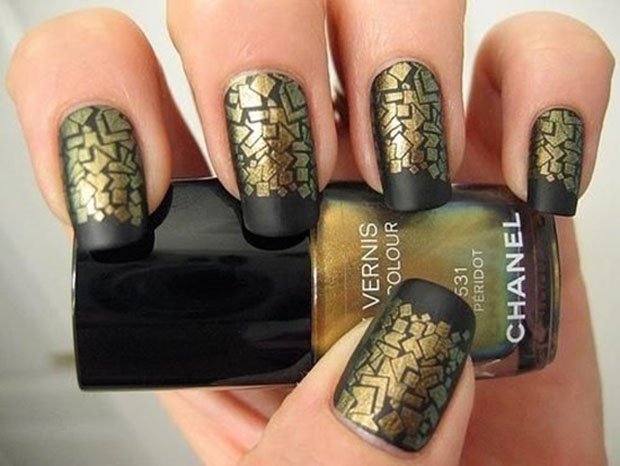 Golden Blocked Nails Art Design