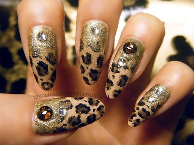 Golden Leopard Print Nails Art Design