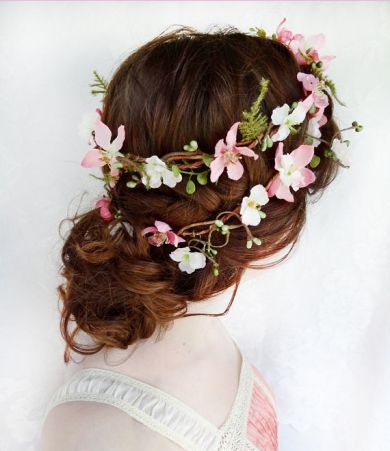 Graceful Updo Hairstyle with Flower Crown