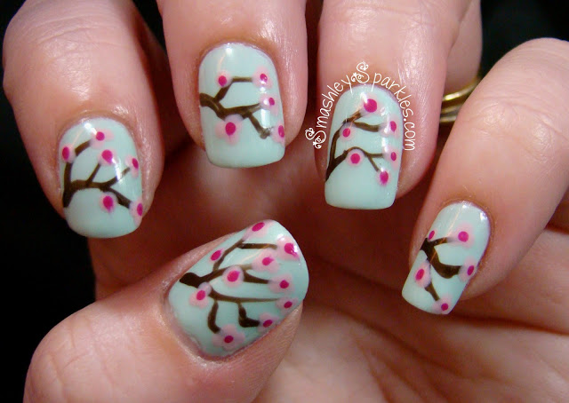 Mint Floral Nail Design