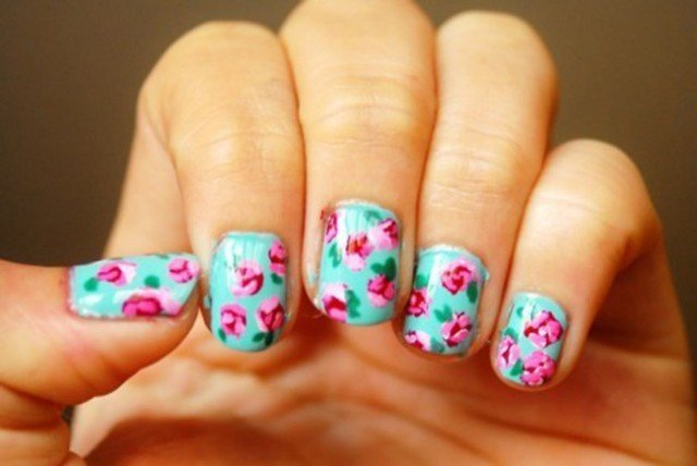 3. Mint Green and Blue Floral Nail Design - wide 5