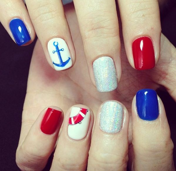 Nautical Nails with Glitter