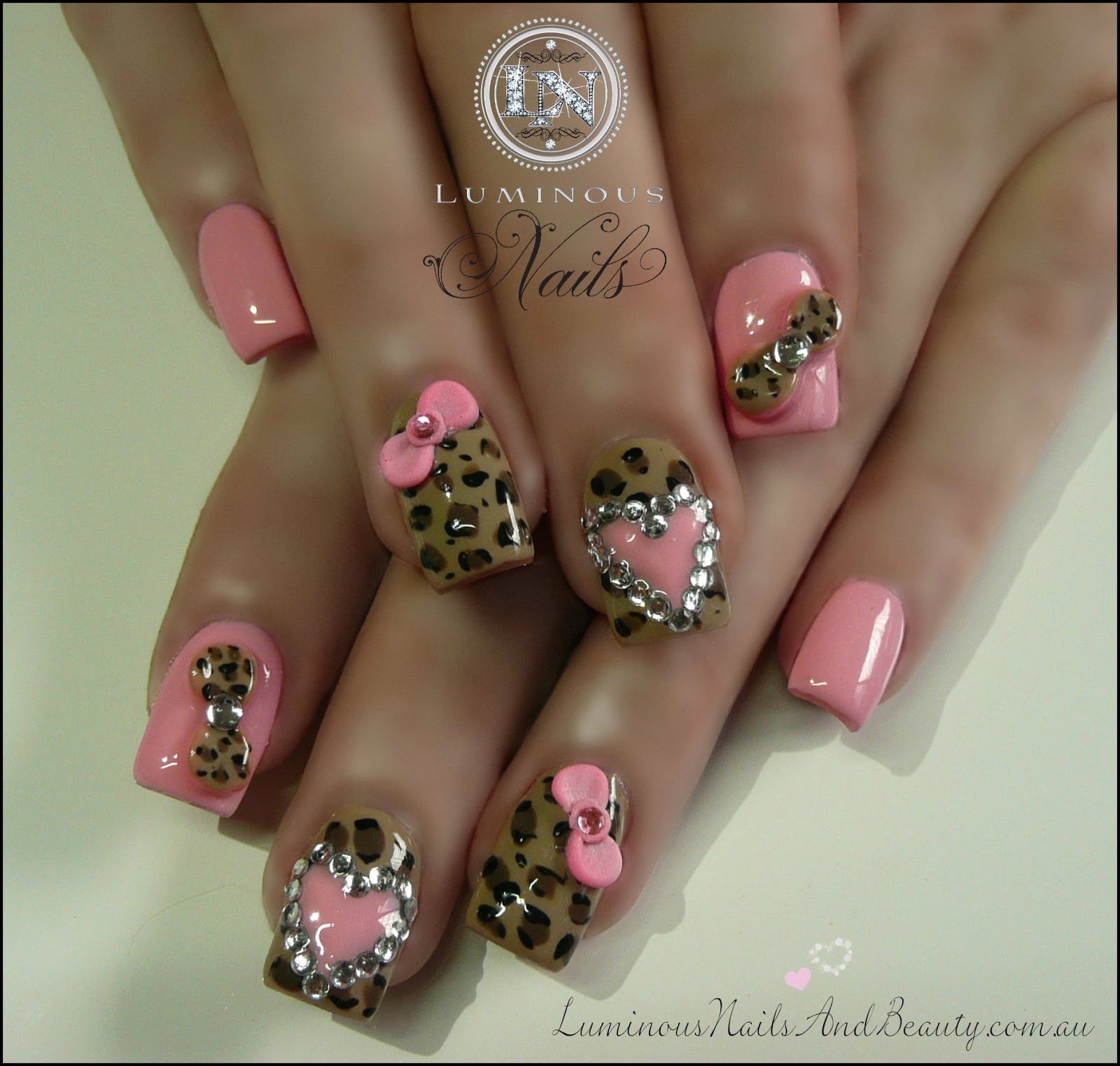 Pink Nail Design With Leopard Print