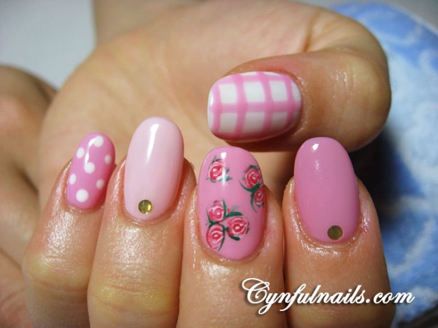 Pink Patterned Floral Nail Design