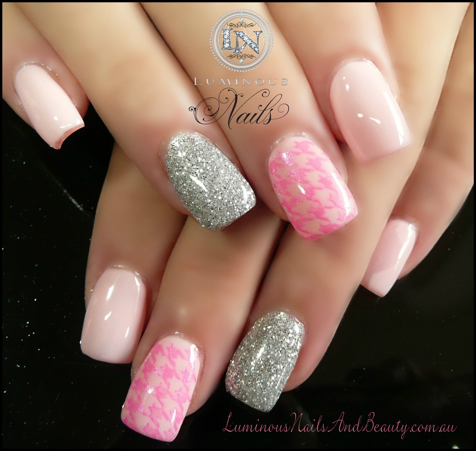 Pink and Silver Glittering Nail Design