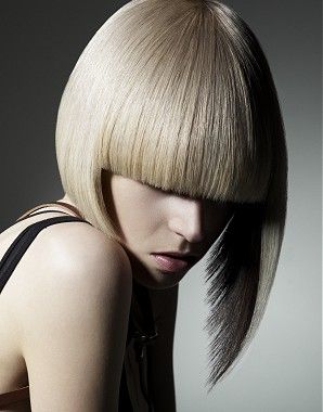 Platinum Bob Hairstyle with Blunt Bangs
