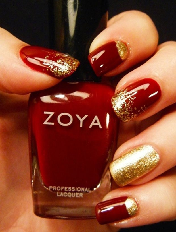 Red and Golden Nails Art Design