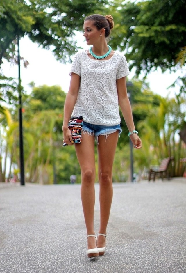 Denim Shorts and White Shirt