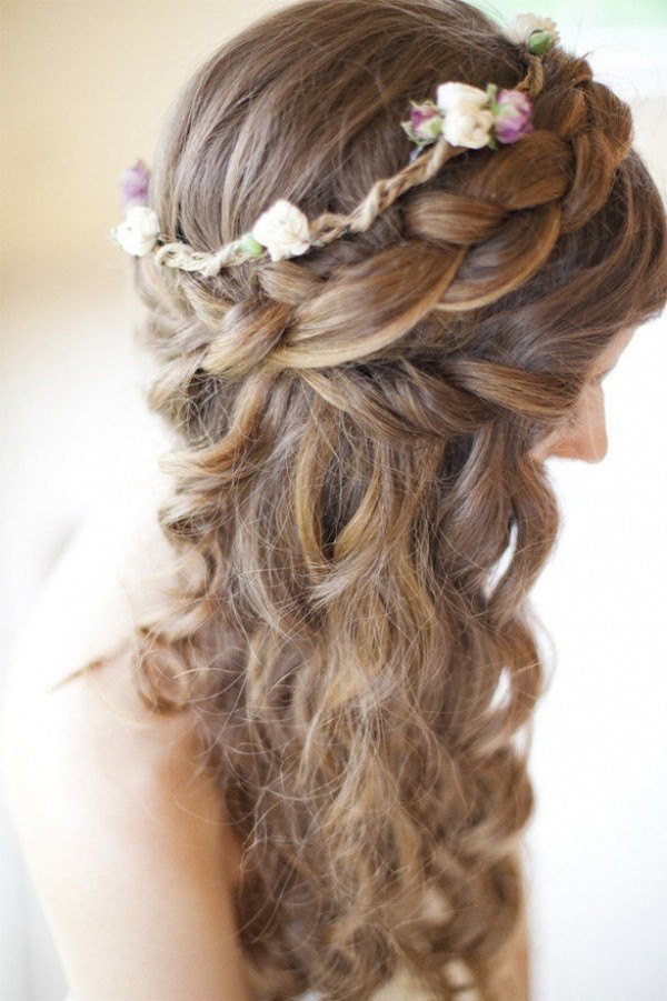 Side-swept Wedding Hairstyle with Flowers
