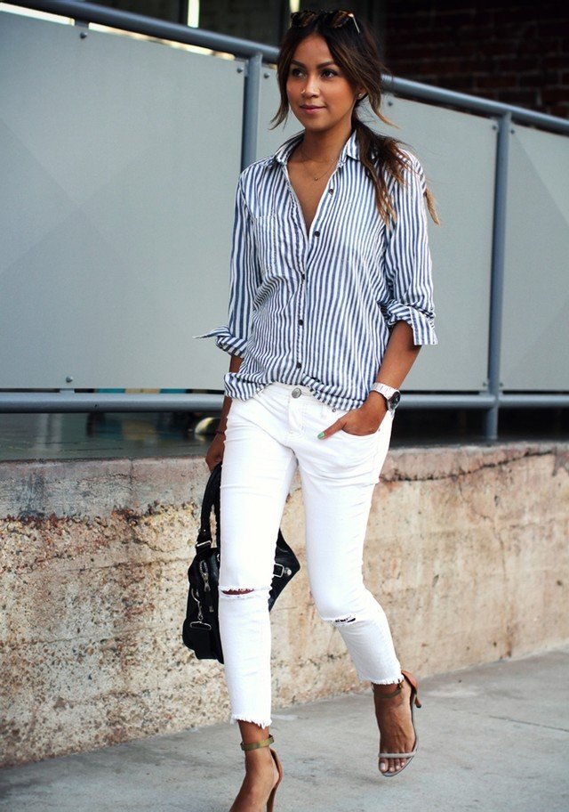 Stripe Blouse and White Jeans