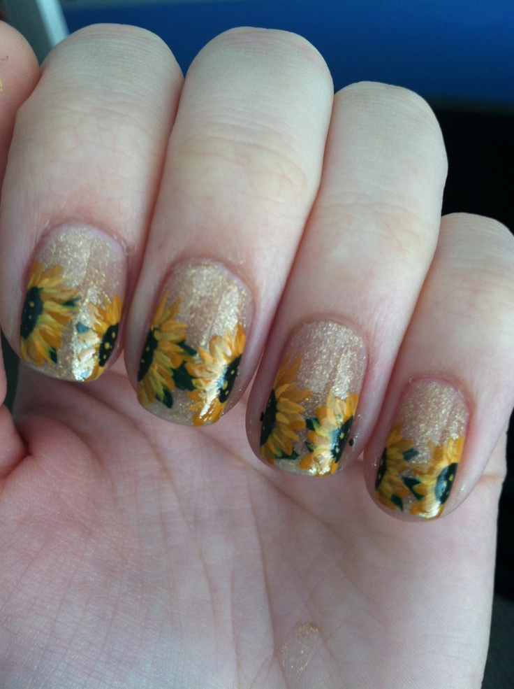 Sunflower Nails with Glitter