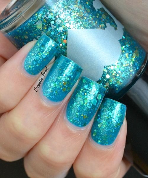Teal Nails with Glitter