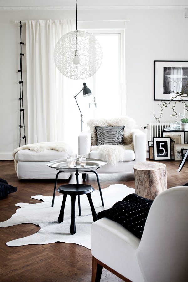 White Furniture and Black Pillow