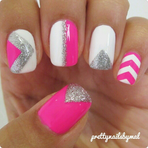 White and Pink Nail Design Idea