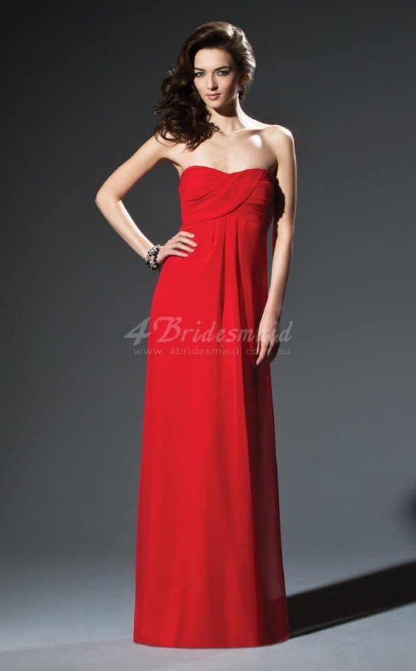 red chiffon sheath sweetheart floor-length bridesmaid dresses
