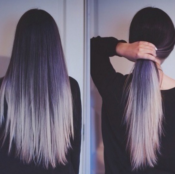 Pueple to Silver Hairstyle for Long Straight Hair