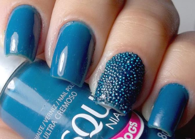 Blue Embellished Nails