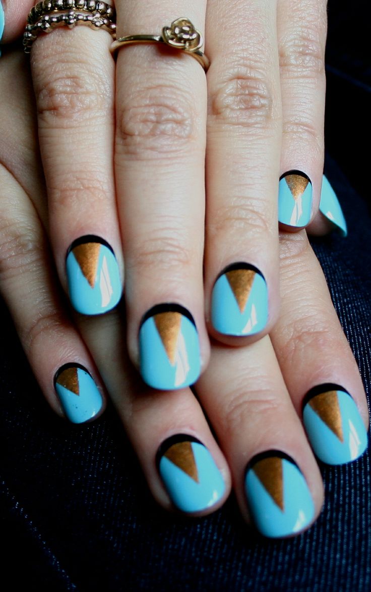 Blue and Golden Nails