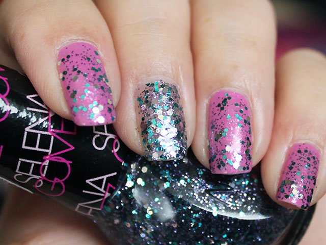 Bright Pink Glitter Nails