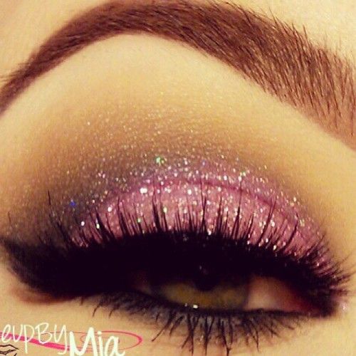 Bright Pink Glittery Eye Makeup