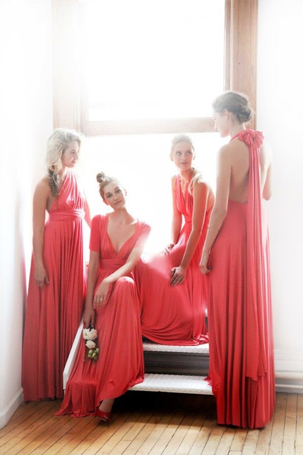 Coral Long Dresses for Bridesmaid