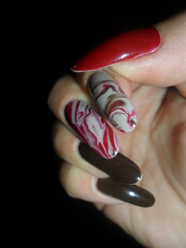 red and gray marble nails