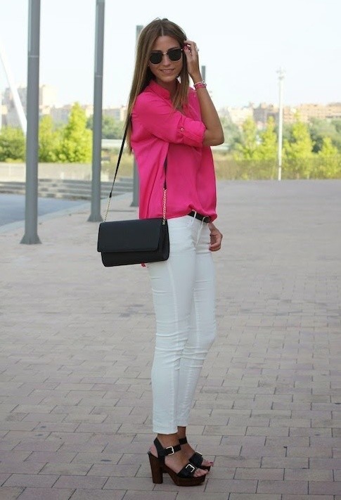 Feminine Blouse and White Jeans Outfit Idea