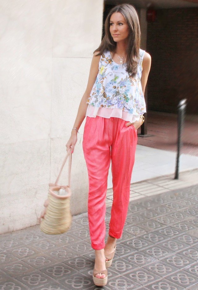 Floral Top and Red Baggy Pants