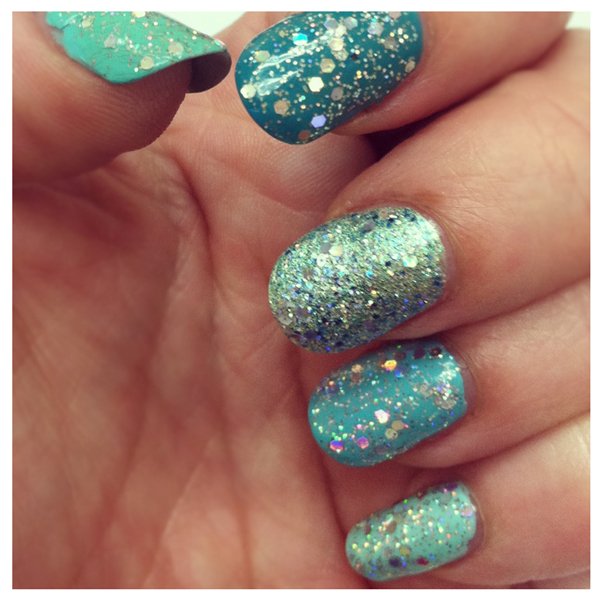 Green Ombre Glitter Nails