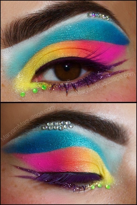 Jeweled Colorful Eyes - Neon Makeup Look