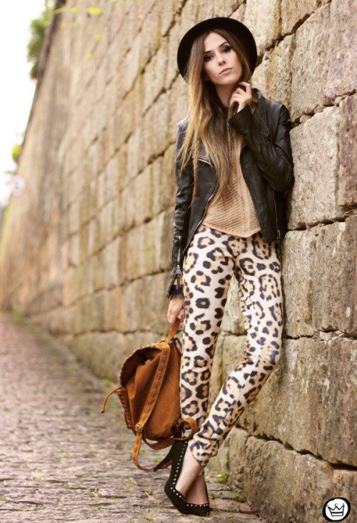 Leopard Printed Jeans with Black Moto Jacket