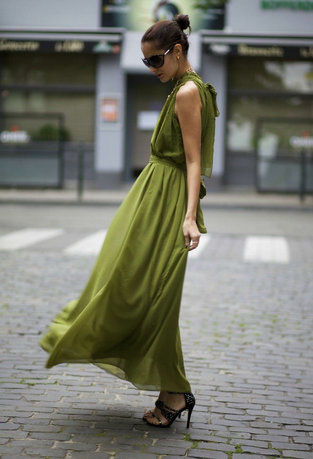 Long Chiffon Dress in Green