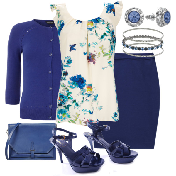 Navy Blue Outfit Idea with Floral Blouse