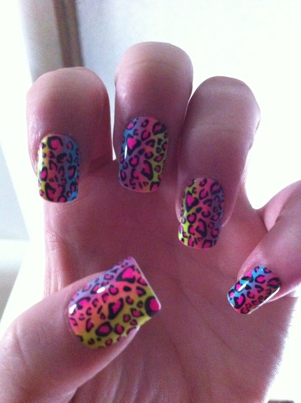 Rainbow Nails with Leopard Print