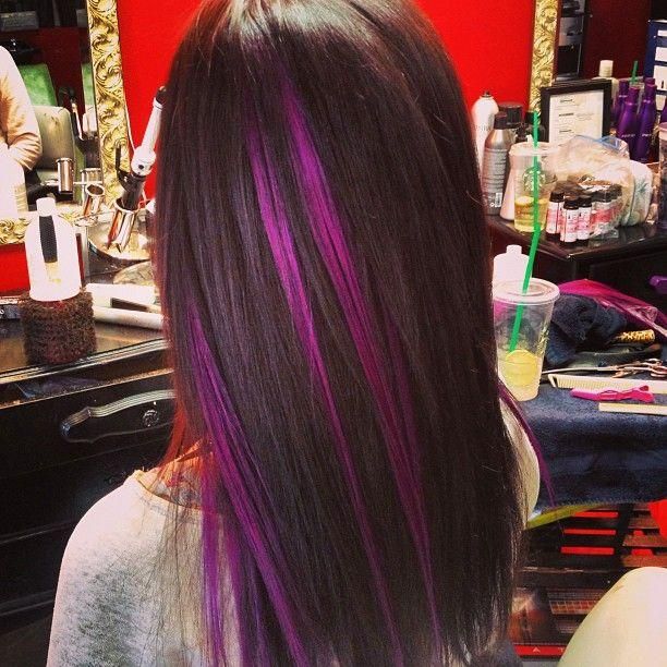 Straight Hair with Purple Highlights