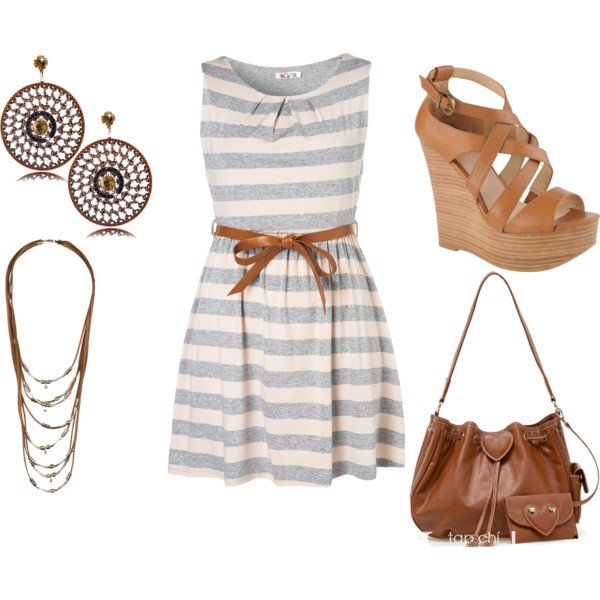 Stripe Dress Outfit Idea with Wedge Sandals