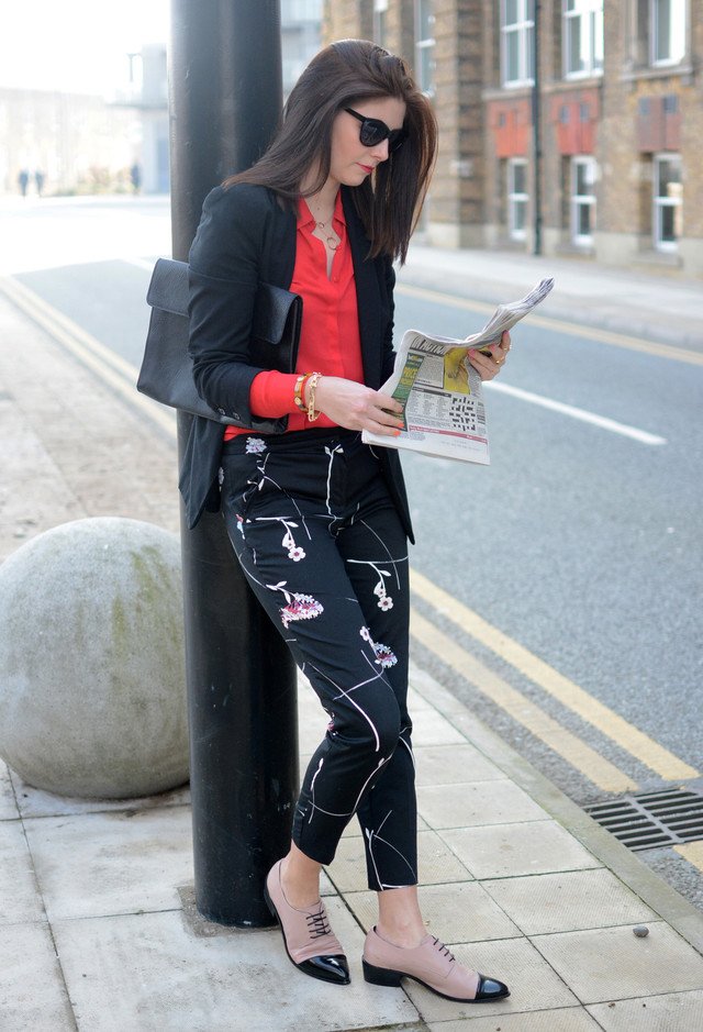 Stylish Black Office Look with Floral Printed Pants