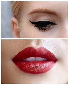 Vintage Makeup Look - Red Lips and Winged Eyeliner