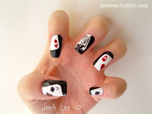 Black and White Card Nail Design