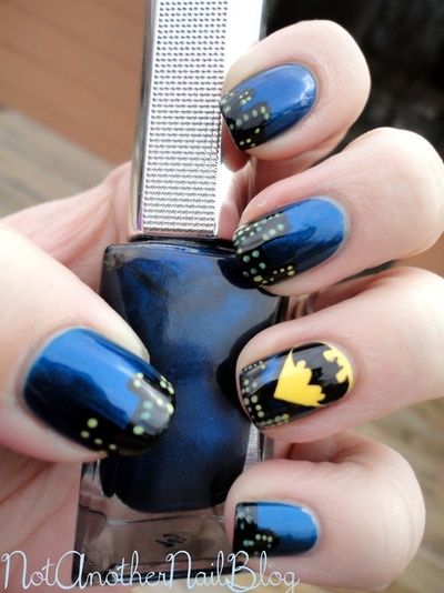 Blue Batman Nail Art Design