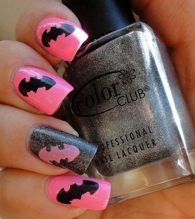 Bright Pink Batman Nail Art Design