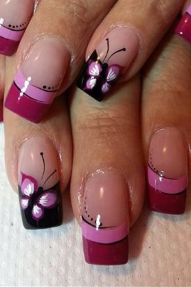 Bright Pink Butterfly Nail Design