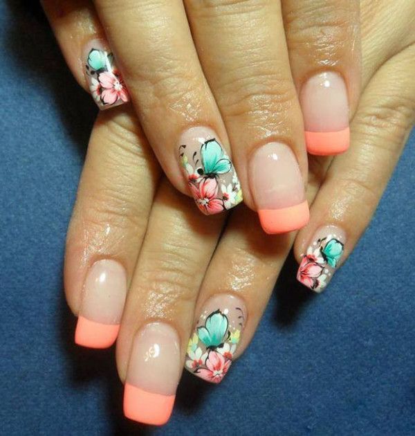 Butterfly Nail Design With Flowers
