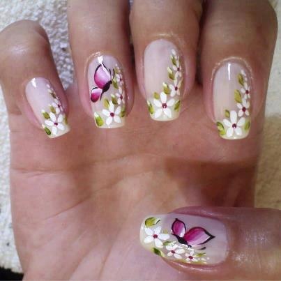 Butterfly Nail Design With Flowers
