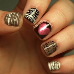 Chocolate Nail Design With Pink Heart