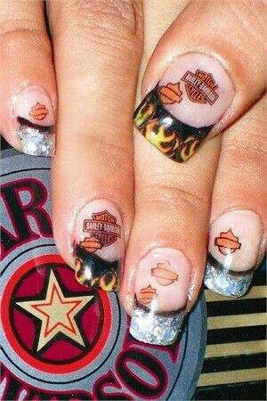 Colorful Harley Davidson Nail Design for French Manicure