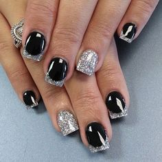 Glittering Black and Silver Nail Design