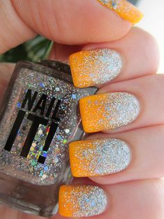 Glittering Orange Nail Design